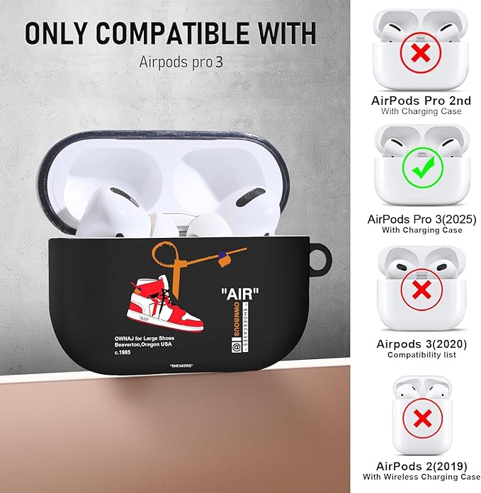 Compatible Airpods Pro 3 Case(2025),Cool Design Shoe Print Soft Silicone Protective Cases for Apple AirPods Pro 3rd Generation Case,Airpod Pro 3 Cover with Lanyard & Keychain for Men/Boy