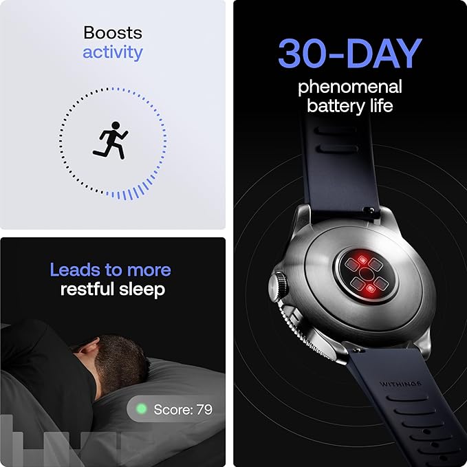 Withings Scanwatch Nova - Heart Health Hybrid Smart Watch for Men & Women - SPO2, Temperature Monitoring, Sleep, Respiratory Health, Cycle Monitoring, 30-Day Battery Life, Apple iOS/Android