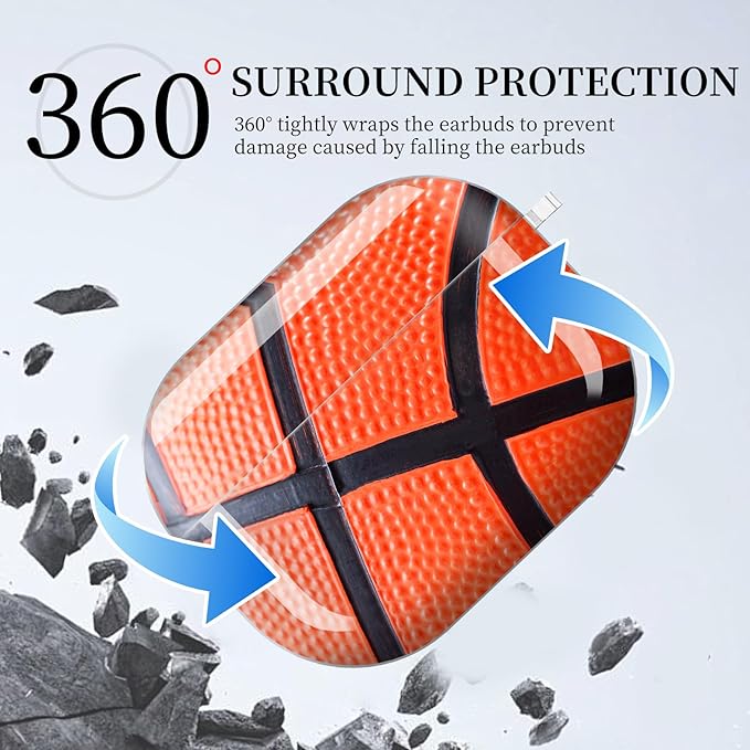 for AirPods Pro 3 Case, Compatible with AirPods Pro 3rd Generation Case (2025), Shockproof Protective Cover with Golden Carabine (Basket Ball Skin)