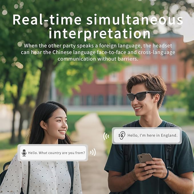AI Smart Translation Glasses - Real-Time Voice Translator, 138+ Languages, Bluetooth 5.4, 8Hr Battery for Travel Business (Black)