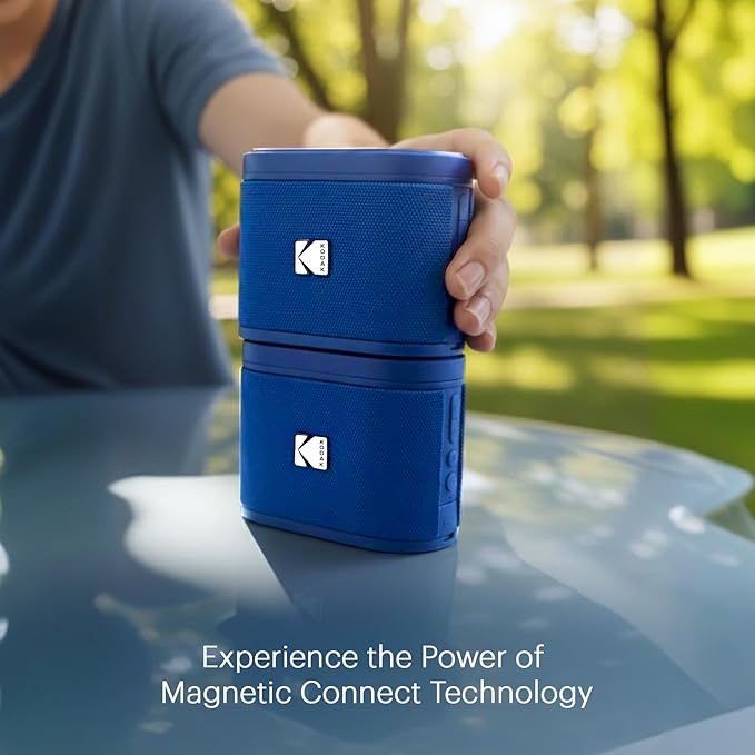 KODAK SOUNDBRIX Magnetic Splittable Bluetooth Speaker Shower Speaker IPX4 Water Resistant Ultra Portable Speaker Wireless 5H Playtime Electronics for Outdoors Home Travel Gifting Stackable Design Blue