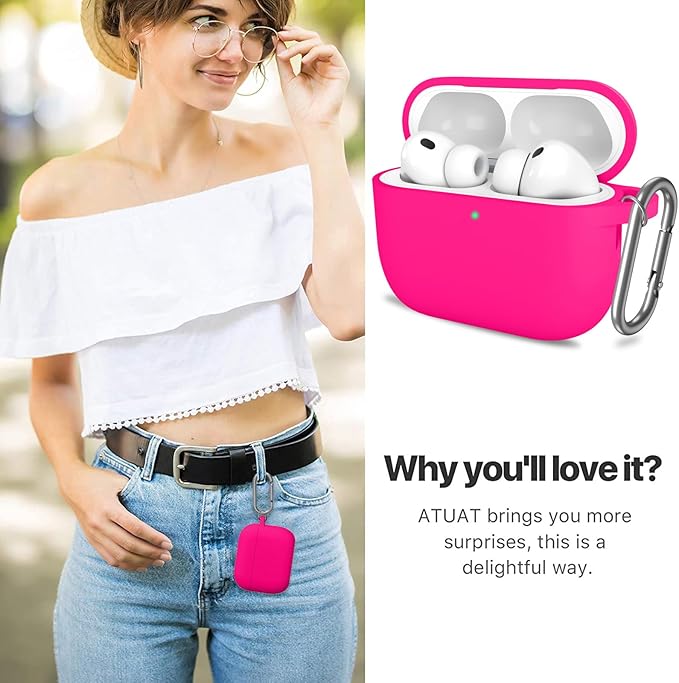 ATUAT for AirPods Pro 3 Case Cover with Cleaner, Protective Soft Silicone Skin with Keychain for Women Men for Apple AirPods Pro 3rd Generation Case(2025), Front LED Visible, Hot Pink