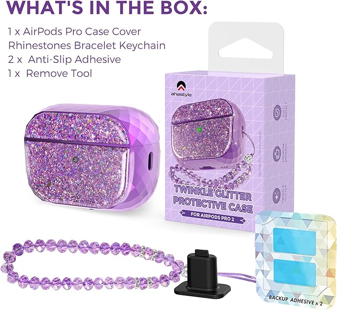AhaStyle AirPods Pro 2 Case Cover (2024/2023/2022) for Women Girls Luxury Glossy Hard-Shell Protective Case Cover Compatible with Apple AirPods Pro 2nd Gen (USB-C/Lightning Cable) Charging Case