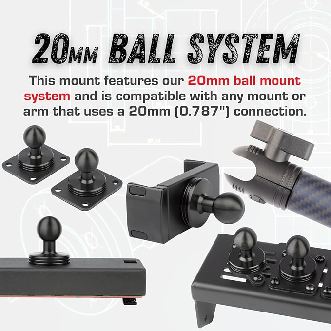 Bulletpoint Dash Mount Cell Phone Holder RAM Truck Compatible (2019+ 1500, 2500, 3500 and TRX) with 20mm Ball Mount - Compatible with iPhone and Android Smartphones (Dual Ball with 2 Phone Holders)
