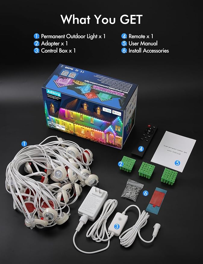 Permanent Outdoor Lights, 124 FT with 72 RGB LED for Daily and Accent Lighting, 63 Scenes and DIY Mode for Christmas, IP67 Waterproof, Compatible with Alexa, Google Assistant