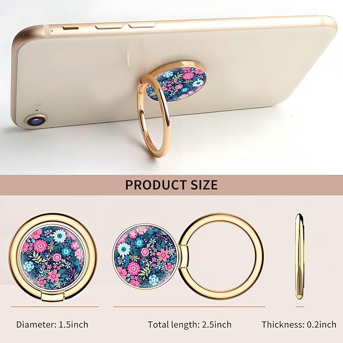 Cell Phone Ring Holder, Cute Metal Phone Grip Stand Finger Ring Kickstand, Flexible 360°Rotation Phone Tablet Case Accessories Compatible with Most Phones Purple Boho Flowers