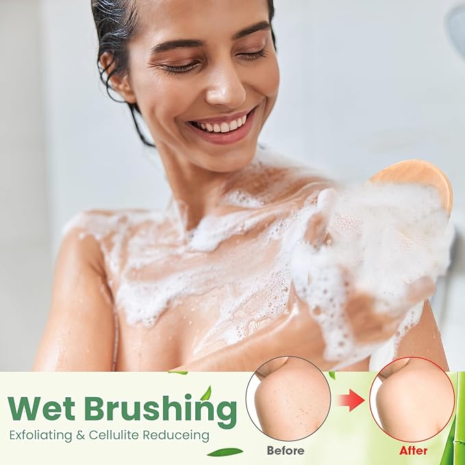 Gejoy 2 Pcs Dry Brushing Body Brush for Lymphatic Drainage Exfoliating Brush with Massage Nodule Dry Skin Body Scrubber Cellulite Shower Circulation Dead Exfoliator (4.92 x 2.56 Inches,Wood Color)