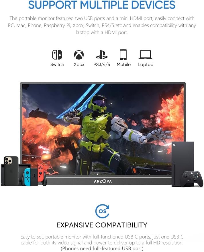 ARZOPA 16" 2.5K Portable Monitor, 2560x1600 QHD IPS Display 123% sRGB with Built-in Stand USB-C HDMI Eye Care External Second Screen for Mac Laptop Phone PS4/5 Xbox Switch -Z1RC