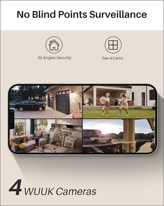WUUK Security Camera, 4MP Indoor/Outdoor Wired Camera, Face Recognition, Color Night Vision & Spotlight, No Monthly Fee, Magnetic Mount, 2.4 GHz WiFi Only, Compatible with Amazon Alexa and Google Home