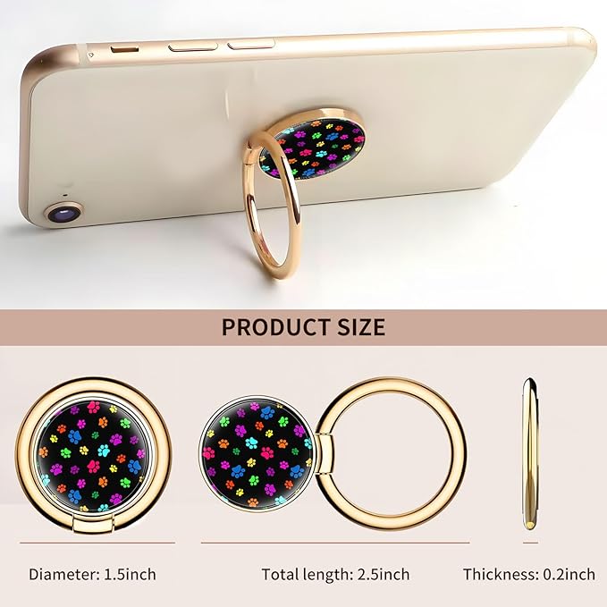 Cell Phone Ring Holder, Cute Metal Phone Grip Stand Finger Ring Kickstand, Flexible 360°Rotation Phone Tablet Case Accessories Compatible with Most Phones Cute Colorful Dos Paws