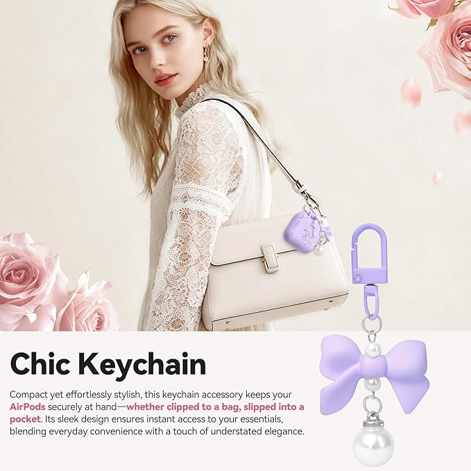 for Airpods 4 Case Cover, Joremx Cute Bow Engraved Silicone Protective Case Cover with Keychain, Cleaner Kit for AirPods 4th Generation Case 2024 (Light Purple)