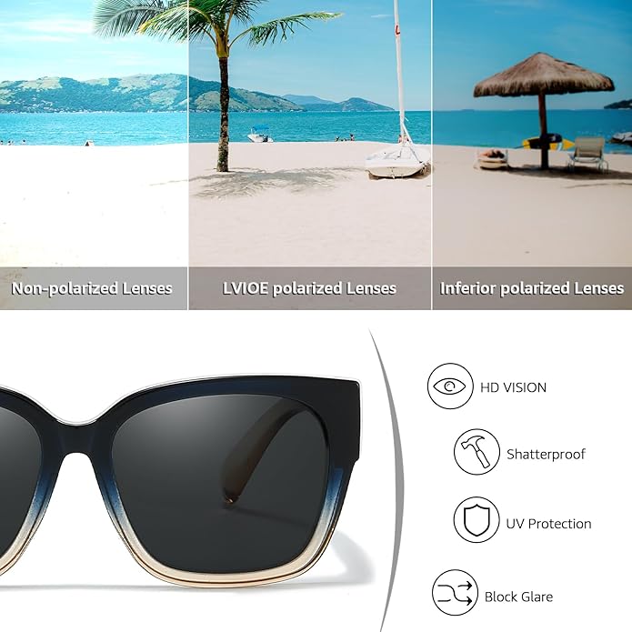 LVIOE 2 Pack Polarized Fit Over Sunglasses for Women Men Oversized Square Over Glasses Sunglasses with UV Protection LS7511