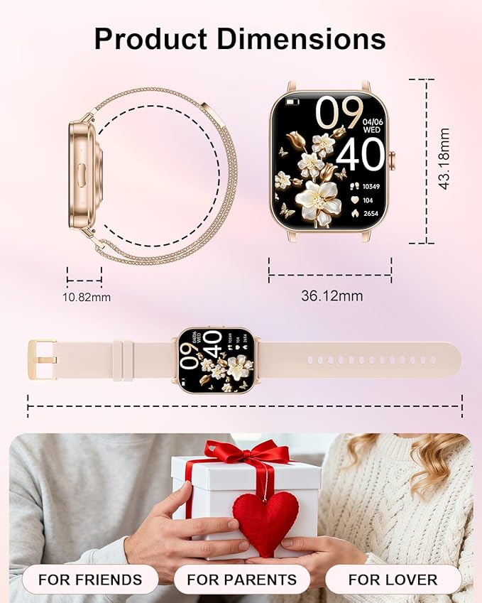 Smart Watches for Women,1.85'' HD Smartwatch with 30 Day+Battery Life Make/Answer Calls,Heart Rate/SpO2/Sleep Monitor, 120+ Sports IP68 Fitness Tracker for Android iOS(1000mAh,4 Bands,Rose Gold)