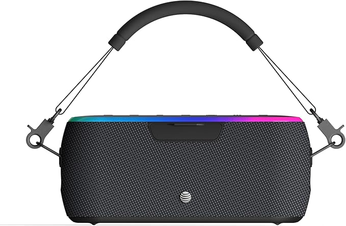 AT&T Essentials 40W Portable Bluetooth Speaker – IPX6 Waterproof, Wireless Dual Pairing, 15H Playtime, Removable Strap/Handle – Home/Kitchen/Outdoor Use (Black)