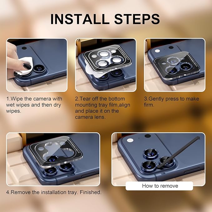 Misea Compatible for iPhone 17 Pro/iPhone 17 Pro Max Camera Lens Protector, Ultra-HD Tempered Glass Camera Cover Screen Protector Metal Individual Ring Protector Decoration Accessories, Blue
