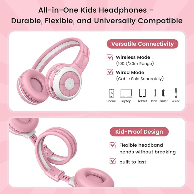 SIMOLIO Kids Bluetooth Headphones with Auracast Audio Sharing for Group Listening - Stream from One Bluetooth Device to Multiple Headphones, Foldable with Mic for School, Travel & Online Learning