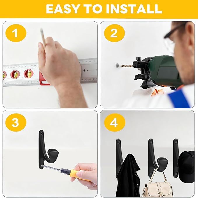 10 Pack Wall Hooks for Hanging, Heavy Duty Metal Coat Hooks Wall Mount, Easy to Install Black Hooks for Entryway, Bathroom, Towels, Robes, Backpacks