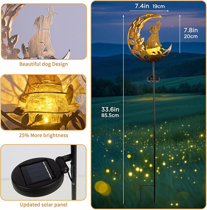 JOBOSI Solar Moon Dog Decorative Light Gifts, Solar Moon Dog Moving Decorative Ground Stake Light, Mother's Day Gift, Gift for Women Mom Grandma, Garden Lawn Decor Christmas & New Year Gift