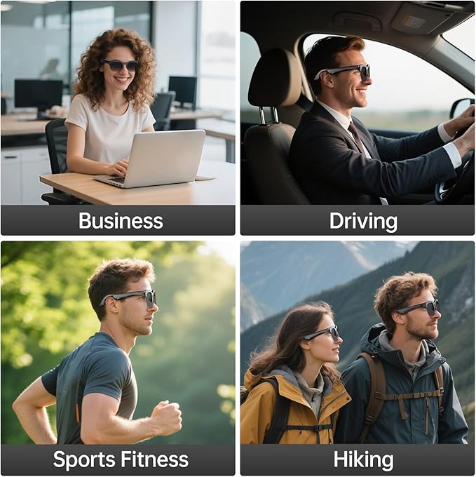 Smart Glasses with AI Translator, V6.0 Bluetooth Glasses with 150+ Translation, Smart Sunglasses for Men & Woman, Music Glasses with Long Battery Life, UV Protection, IPX5 Waterproof, Hands-Free Calls