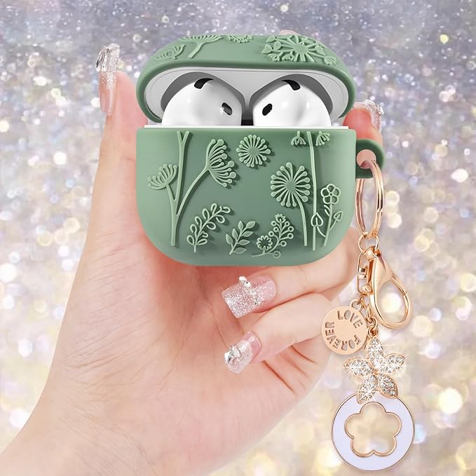Floral Case for Apple Airpods iPods 4 Case Cover Women-VISOOM 2025 3D Silicone Airpod iPod 4th Generation Protective Cases Cute with Keychain for AirPod Earbuds 4th Gen Wireless Charging Cases