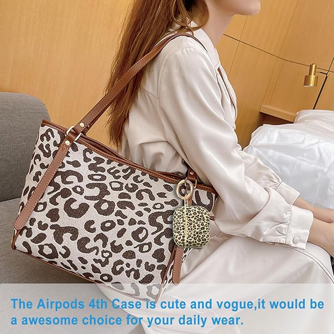 Silicone Leopard AirPods 4 Case 2024, Gawnock Case Cover for Apple Airpods 4th Generation Print Soft Flexible Cover for Air Pod 4th Women Girls, Skin with Keychain - Leopard Khaki