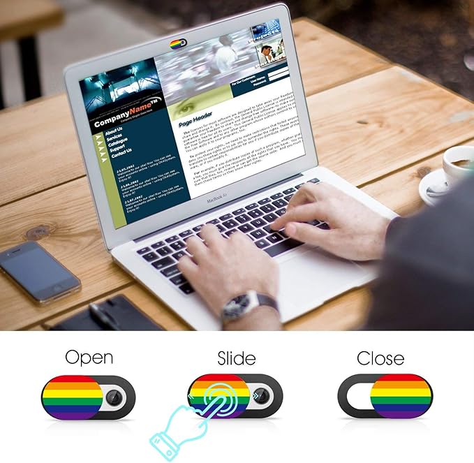 SIREG Webcam Cover Ultra Thin - Web Camera Cover fits Laptop,Tablet, Computer, Smartphone, Protect Your Privacy and Security,Strong Adhesive (Rainbow-Black & 3 Pack)