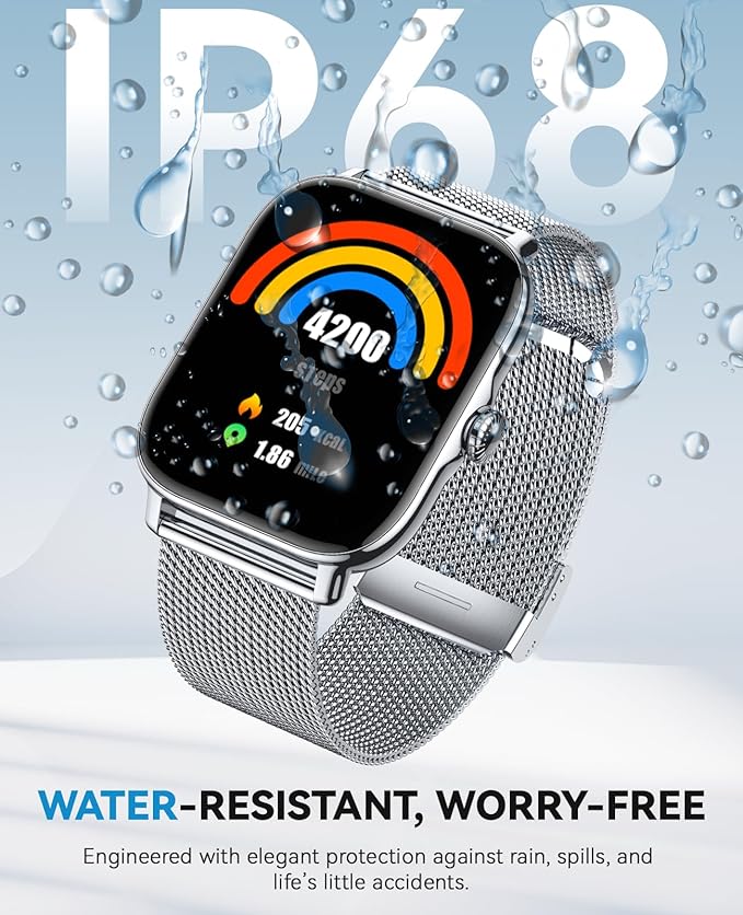 Smart Watches for Women Men, Steps Counter Fitness Tracker Watch for Android iPhone with Sleep Calorie Monitor and 110+ Sports, IP68 Waterproof, Pedometer Smartwatch (Silver, 1.91)