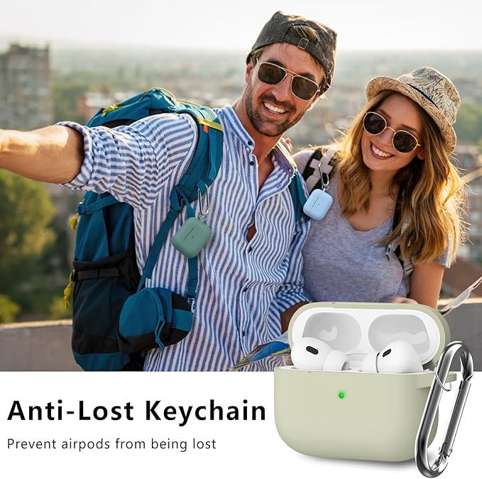 Ljusmicker for AirPods Pro Case Cover with Cleaner Kit,Soft Silicone Protective Cover for Apple AirPod Pro 2nd/1st Generation Cases for Women Men,AirPods Pro 2 Case Accessories with Keychain-Khaki