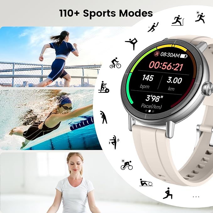 Smart Watches for Women, 1.27" HD Fitness Tracker with Bluetooth Calls(Answer&Make) IP68 Waterproof Smartwatch Compatible iOS/Android, 100+ Sport Modes Heart Rate/Sleep Monitor Pedometer White