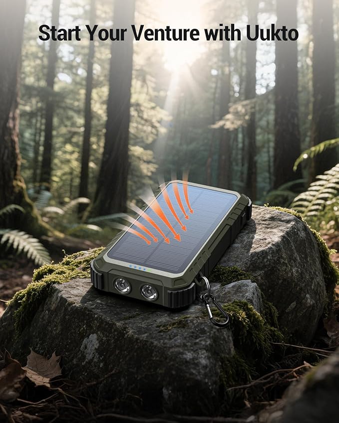 Power-Bank-Solar-Charger 45800mAh Fast Charging with 3 Built-in Cables LED Flashlight Portable External Battery Pack Compatible with All Smartphone, Tablet, Drone, Camera, etc.