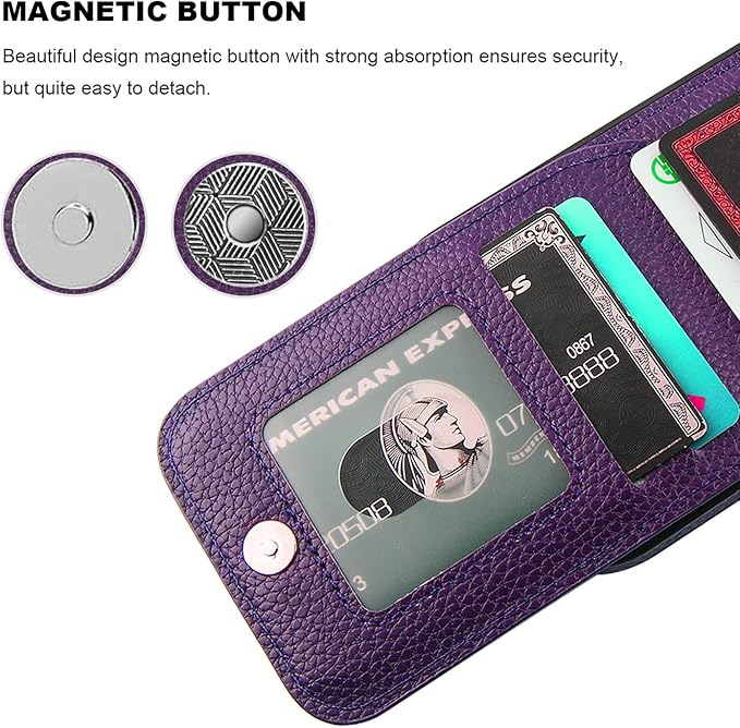KIHUWEY Compatible with iPhone 16 Case Wallet with Credit Card Holder, Flip Premium Leather Magnetic Clasp Kickstand Heavy Duty Protective Cover for iPhone 16 6.1 Inch (Lichee Dark Purple)