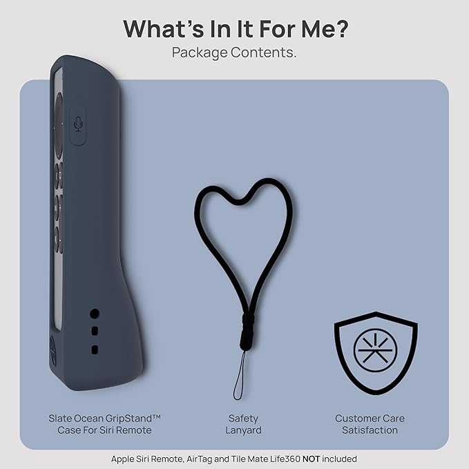 GripStand™ Apple TV Remote Cover, Scratch-Resistant Silicone Case Compatible with AirTag, Fits Siri Apple TV 4K/HD (2nd & 3rd Gen), Stand-Up Design, Enhanced Grip, Slate Ocean by 73&Sunny