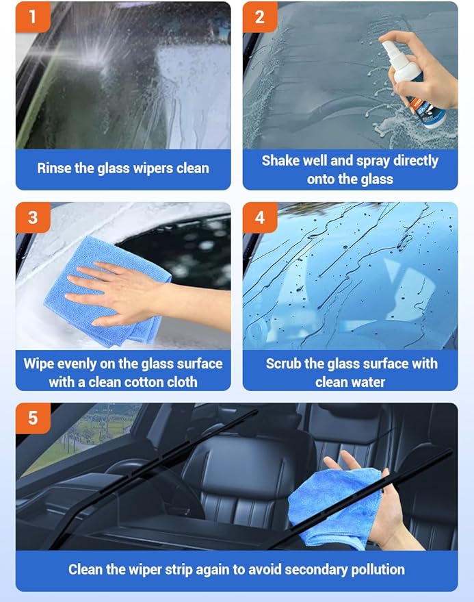 Oil Film Cleaner Spray, Car Windshield Wiper Fluid Liquid, Clear Vision Auto Windows & Rear-view Mirror, Watermark Spot Remover for Glass Surfaces, Automotive Rain Repellent Tool 3.38FL.OZ.