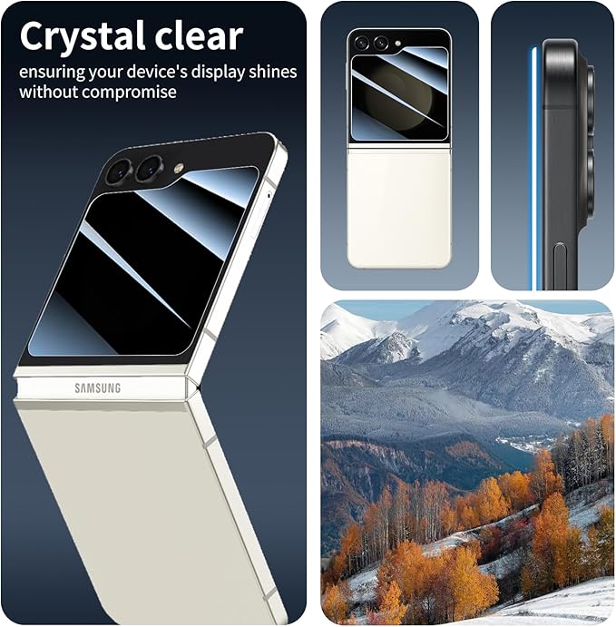 Privacy Screen & Camera Lens Protector for Samsung Galaxy Z Flip5, Double Shatterproof Anti-Spy Tempered Glass, Private Black Protection, 9H Hardness Anti-Scratch Case-Friendly, 3 Pack Each