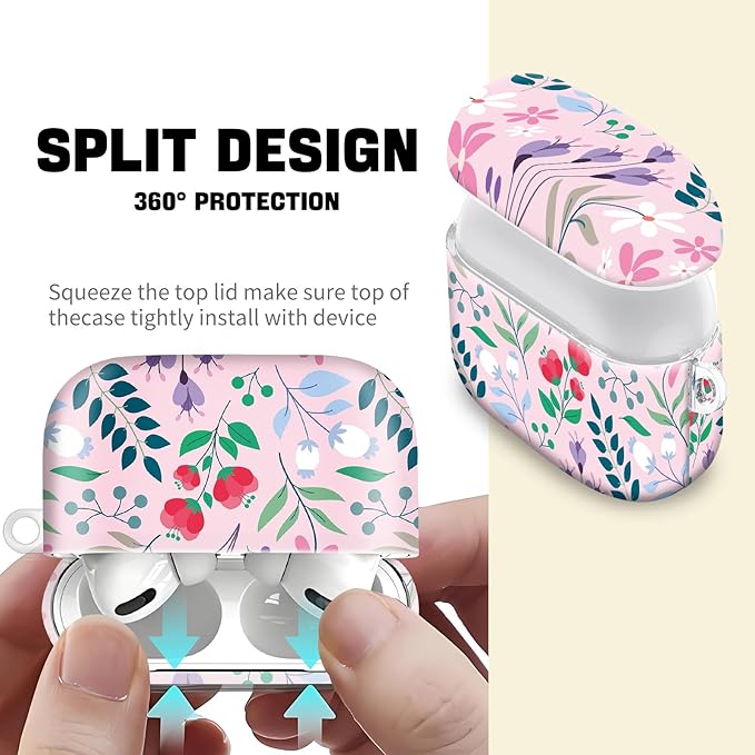 Compatible with AirPod Pro 2nd//1st Generation Case Cover with Key Chain,Full Protective Shockproof Wireless Headphone Case for Airpod Pro 2023/2022/2019(red Flowers)
