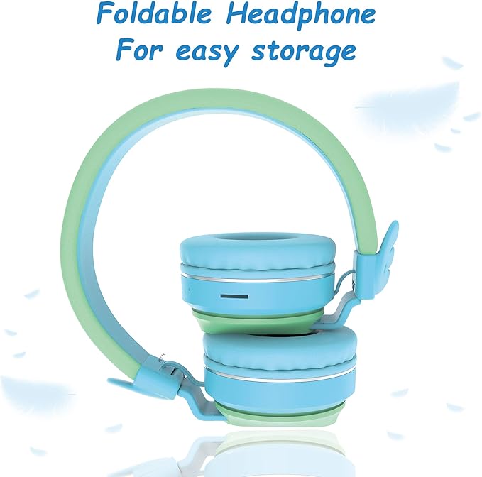 Riwbox BT05 Bluetooth Kids Headphones Wireless Foldable Headset Over Ear with Volume Limited and Mic/TF Card Compatible for iPad/iPhone/Tablet (Green&Blue)