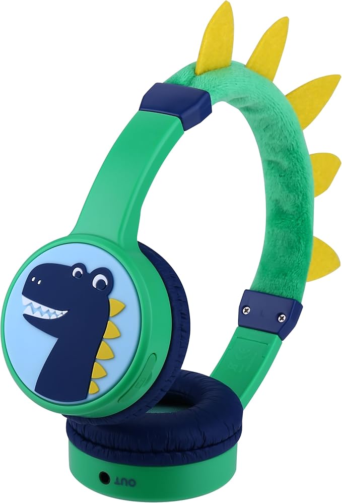 Dinosaur Wireless Headphones for Kids, Bluetooth Kids Headphones with Safe Volume 85dB, 3.5mm Wired Cable, Toddlers Boys Headset for iPad Tablet Home Travel