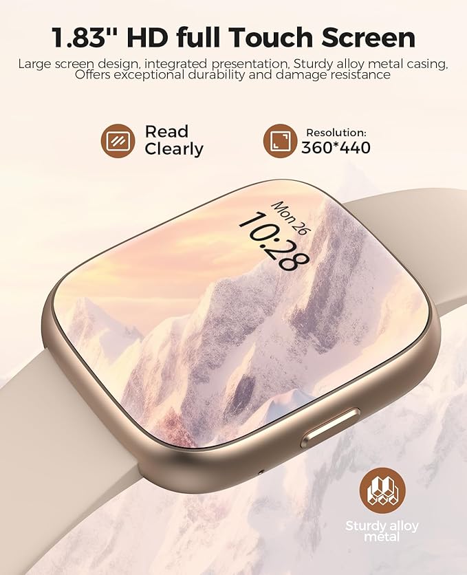 SOUYIE Smart Watches for Women, IP68 Waterproof, Alexa Built-in, 1.83" HD Customizable Display, Heart Rate, Blood Oxygen, Sleep, Weather Updates, Fitness Tracker for Android & iOS, Glod