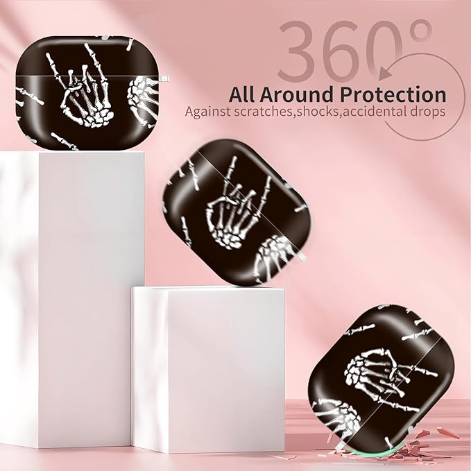 Compatible with AirPods Pro 3 (2025) Case, Airpod Pro 3 Protective Cover with Cute Golden Keychain for Girls & Women (Skeleton Human Hand)