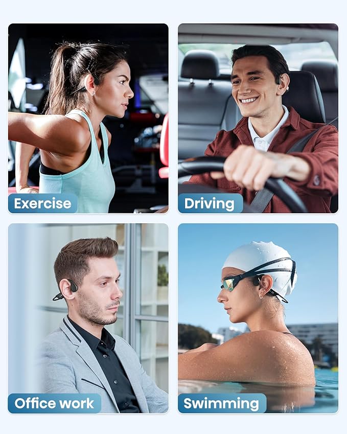 SAMVEK Swimming Headphones Bone Conduction Headphones, IP68 Waterproof Wireless Earphones built-in MP3 player 32G Memory,Underwater Swimming Headphone, Bluetooth 5.4 Open Earphone for Running, Cycling
