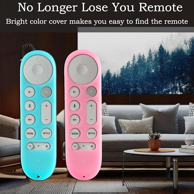 2Pack Remote Cover Compatible with Google Chromecast 4K 2024,Protective Case for Google TV Streamer 4K 2024 Voice Remote Glow Sky Blue&Glow Pink