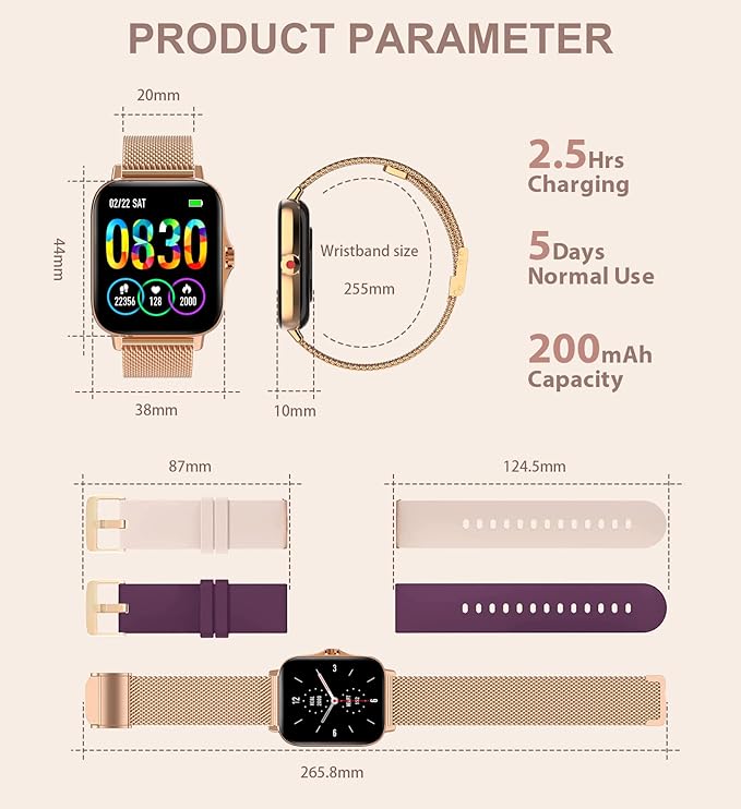 Iaret Smart Watch for Women(Call Receive/Dial), Fitness Tracker Waterproof Smartwatch for Android iOS Phones 1.7" HD Full Touch Screen Digital Watches with Heart Rate Sleep Monitor Pedometer