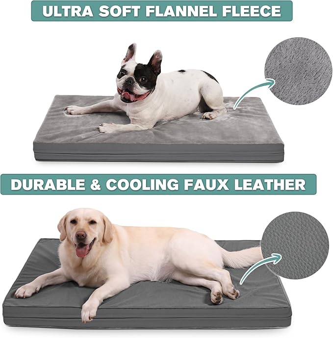 Waterproof XXL Dog Beds Large Sized Dog, Outdoor Orthopedic Washable Crate Pad 48 inch, Jumbo XXLarge Foam Pet Bed with Removable Cover Reversible, Durable Anti-Slip Kennel Pad, 47"x29", Gray