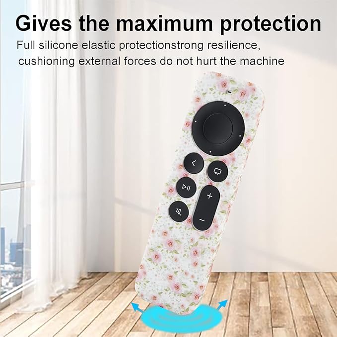 LEFXMOPHY Case for Apple TV Cover Siri Remote 2023 2021 2022 2024, 4K HD Controller 2nd 3rd Gen, Flower Silicone Sleeve with Lanyard