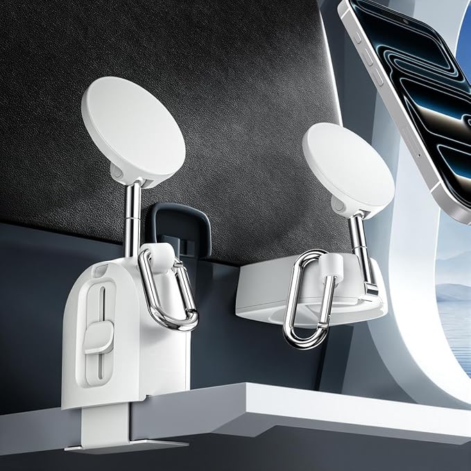Magnetic Airplane Phone Holder Hands Free Tray Table Mount for Travel Compatible with iPhone and Android