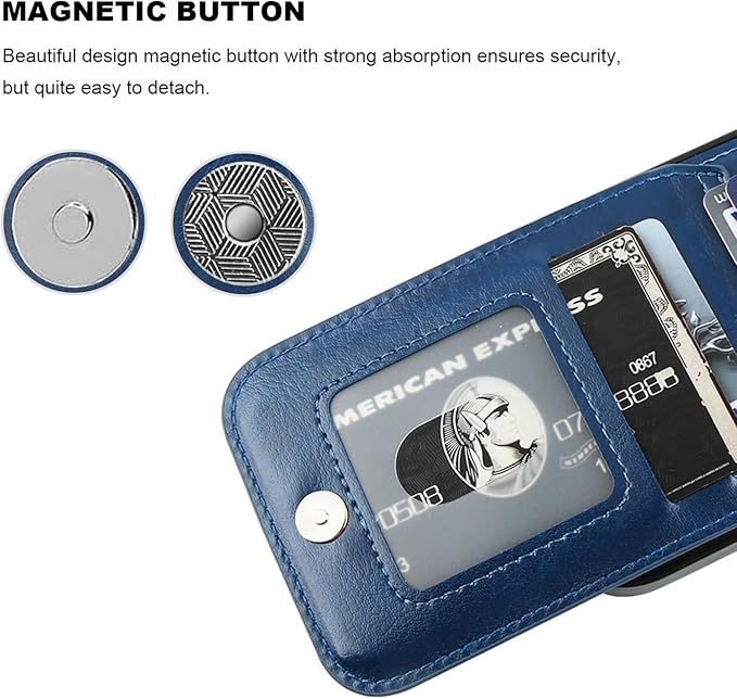KIHUWEY Compatible with iPhone 17 Case Wallet with Credit Card Holder, Flip Premium Leather Magnetic Clasp Kickstand Heavy Duty Protective Cover for iPhone 17 6.3 Inch (Blue)