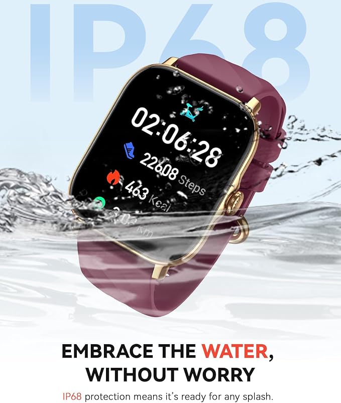 Smart Watches Fitness Tracker for Women Men with Step Counter, Sleep Calorie Monitor, Pedometer, IP68 Waterproof, Smartwatch with 120+ Sports for iPhone Android (Wine Red)