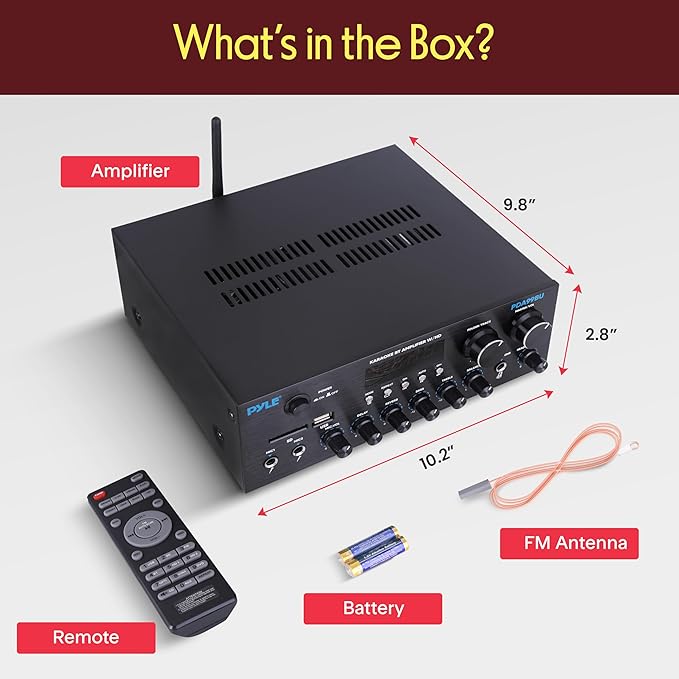 Pyle Wireless Bluetooth Streaming Amplifier, 200W Multi Channel Home Audio Receiver with Hi Def in/Out, Optical/Coaxial, FM Radio, USB/SD, AUX, RCA, Mic in, and BT/FM Antenna