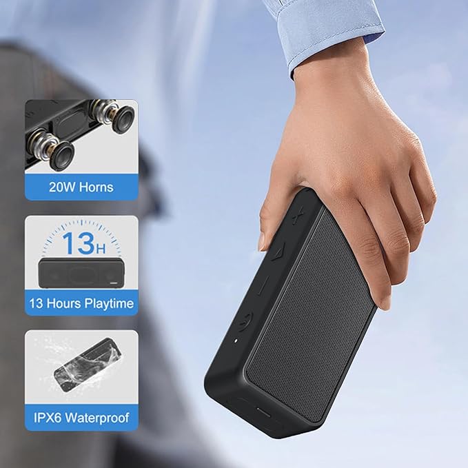 XDODO Wing 2020 II Bluetooth Speaker, Portable Wireless Speaker with 20W Power, IPX6 Waterproof, 13H Playtime, Type-C, Heavy Bass for Outdoor and Home (Black)