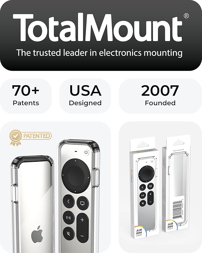 TotalMount Air Rim Case for Apple TV Remotes – Slim, Hybrid Apple TV Remote Case with Ultimate Drop Protection – Clear
